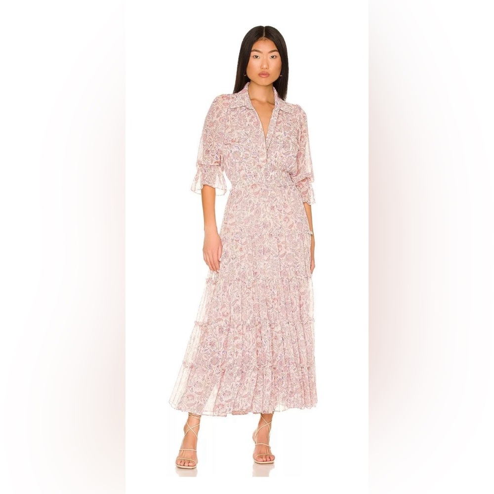 Misa Los Angeles Pink Floral Tiered Maxi Dress